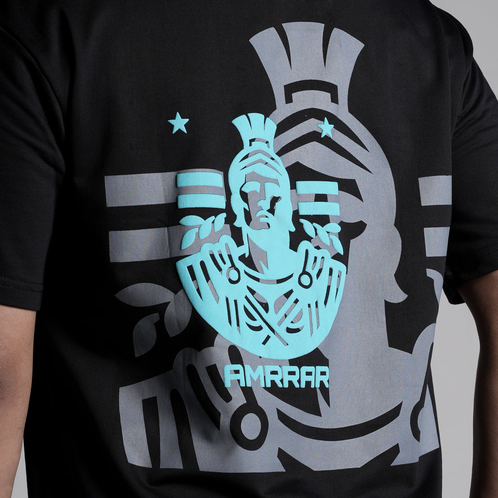 Samurai in Black Puff Print T-Shirt