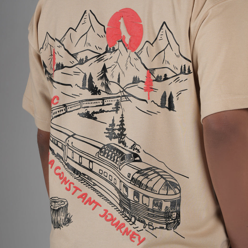 Life is a journey in Beige Puff Print T-Shirt