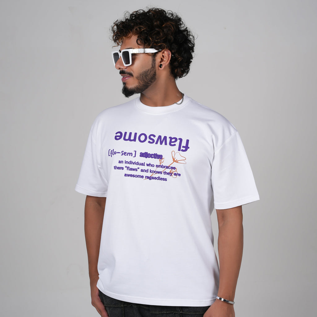 Flawsome in White Puff Print T-Shirt