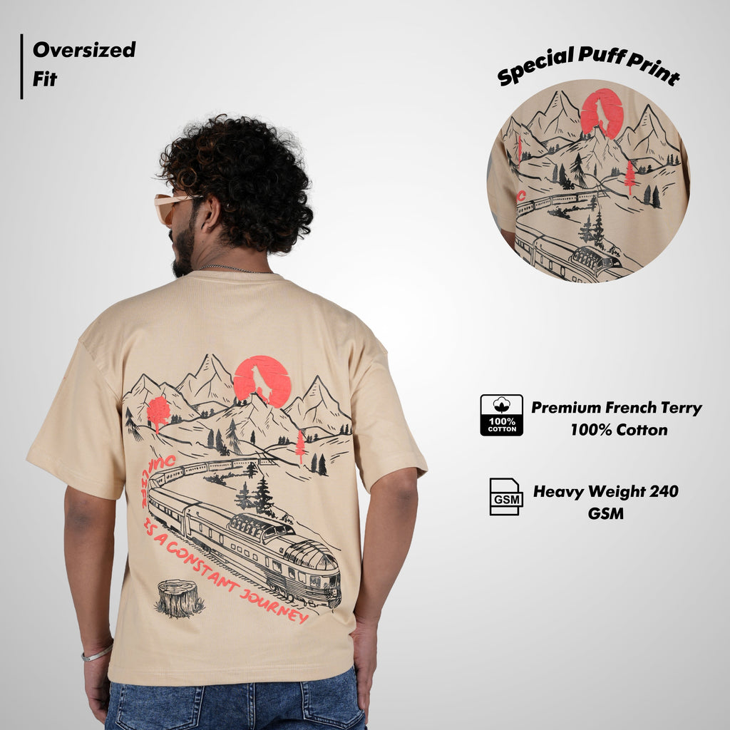 Life is a journey in Beige Puff Print T-Shirt
